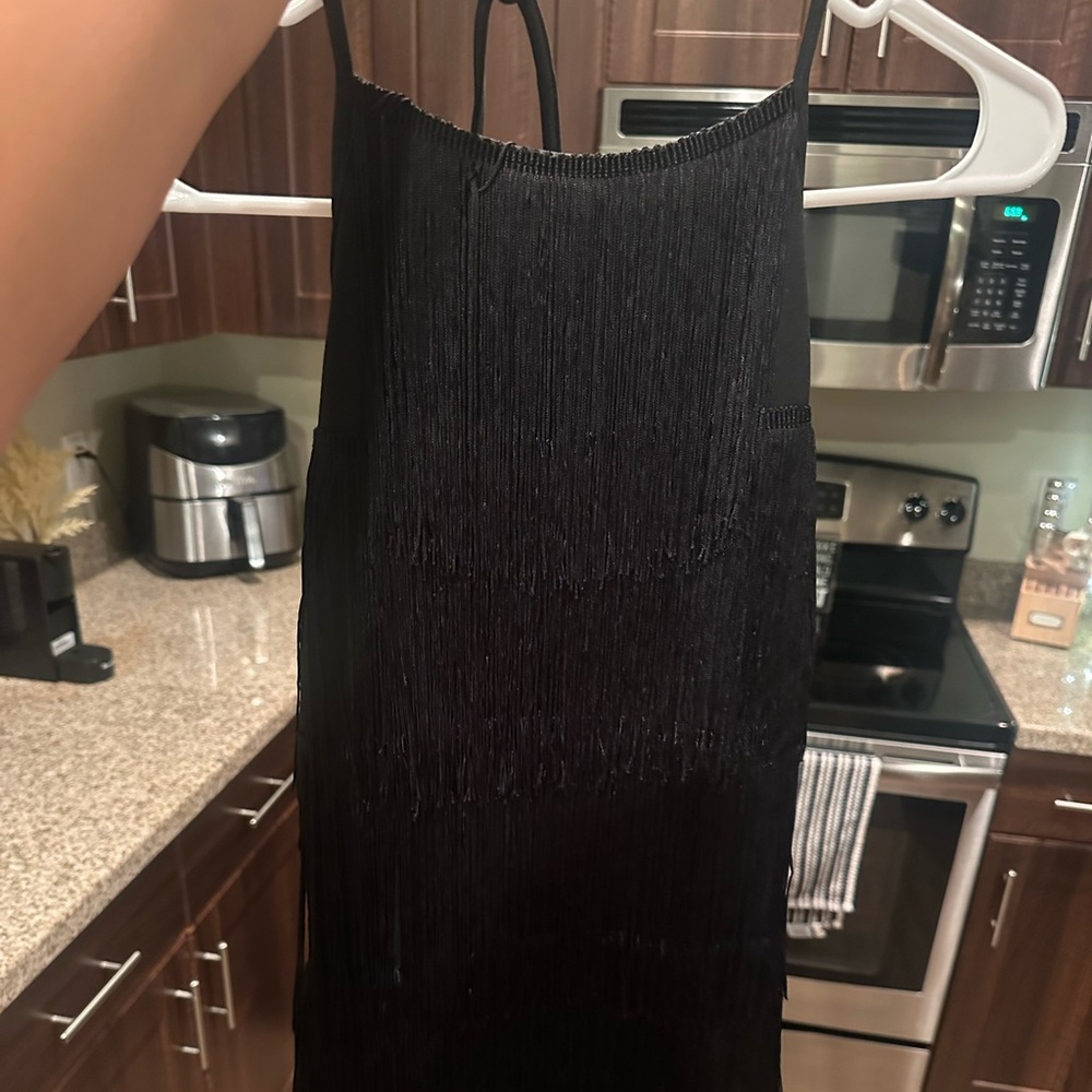PrettyLittleThing Black Fringe Mini Dress